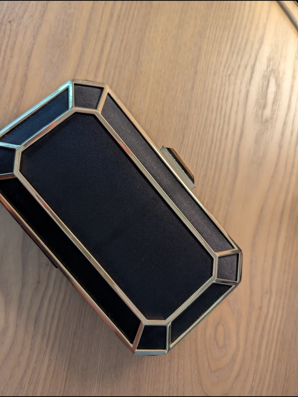 RSVP Black Satin Evening Clutch with Gold Accent